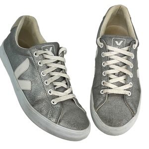 Veja Esplar SE Metallic Silver Canvas Sneakers size 8